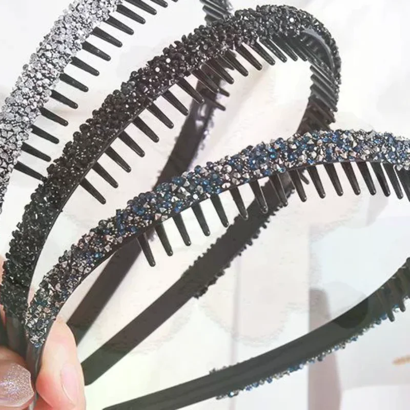 Rhinestone Toothed Elastic Headband Non Slip Shiny Women Daily Makeup Hair Hoop