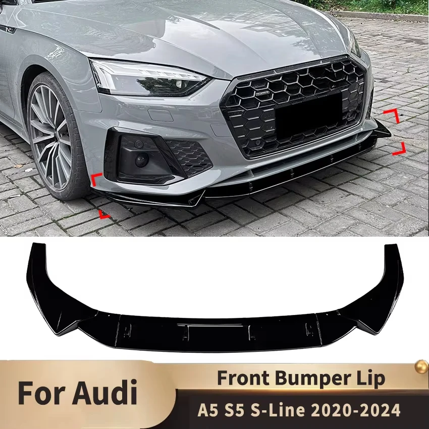 For Audi A5 S5 B9 B9.5 Car Front Bumper Lip Spoiler Splitter Diffuser Bodykits A5 8W TFSI TDI S-Line 2020-2024 Auto Accessories