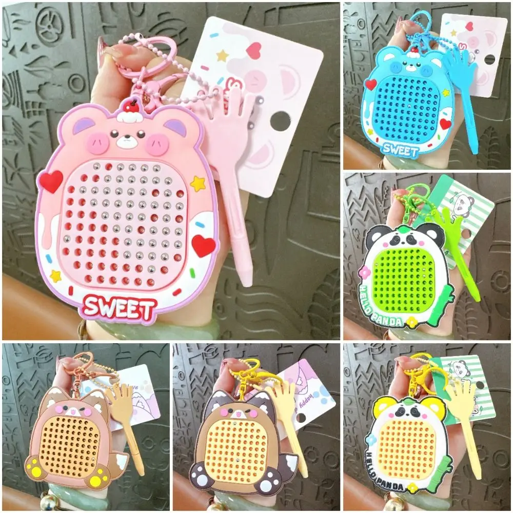 Cartoon Bear Keychain Panda with Steel Ball Drawing Board Hanging Ornament Gift