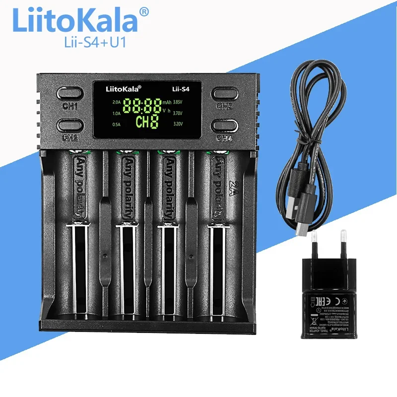 

1-5PCS LiitoKala Lii-S4+U1 18650 smart charger LED 4Slot for 26650 21700 18350 AA AAA 3.7V 1.2V Auto-polarity Detector Charger