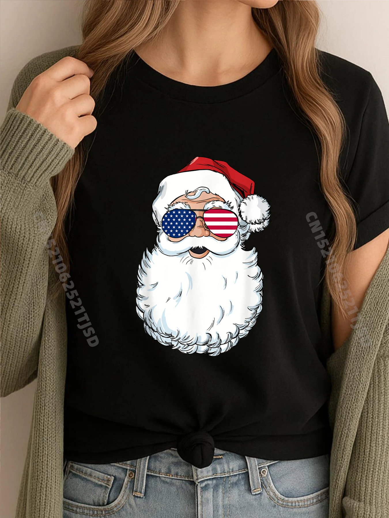 

Santa Claus Patriotic Usa Sunglasses Christmas In July Santa Designer T Shirt ClassicTshirt Harajuku