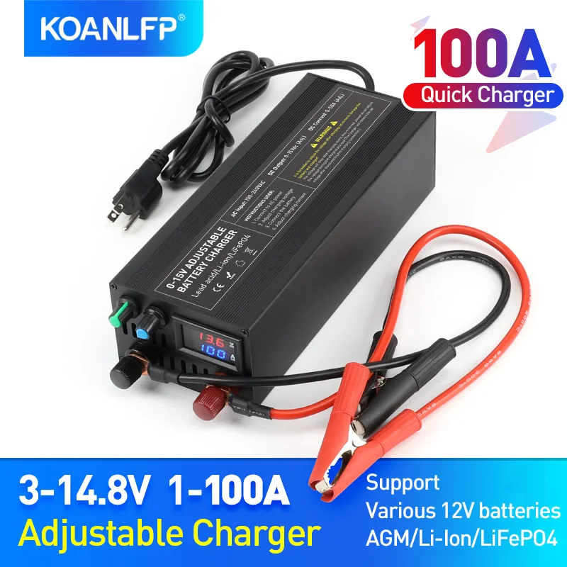 1A - 100A 3.65V 12V 12.6V 14.6V Rechargeable Lifepo4 Lipo Lithium ion Battery Charger Adjustable Multi Universal Fast Charger