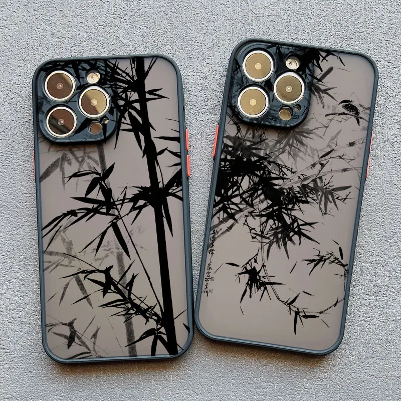 Retro Bamboo Ink Wash Painting Art Phone case For iPhone 15 14 13 12 11 Pro Max XR X XS 7 8Plus Case Cute Chinese Style Cover