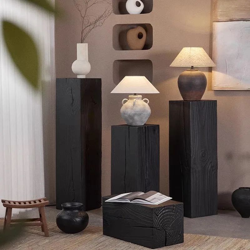 Wooden pier ornament base side few B & B living room charcoal stool column display stand