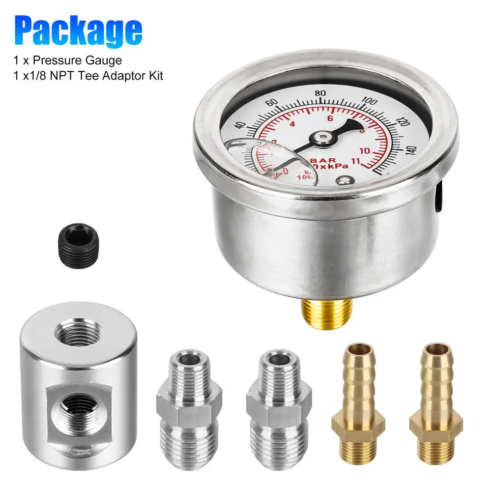 

Fuel Pressure Regulator Gauge 0-160 Psi 1/8 NPT 3-way Adapter Kit Compatible for 1989-2000 Eagle Talon Pointer Type Universal