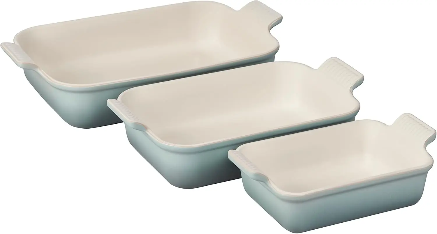 Stoneware Heritage Set 3 Rectangular Dishes, Sea Salt