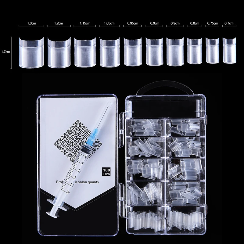 نصائح أظافر أكريليك شفافة ، حقن المياه ، طلاء شفاف ، غطاء كامل ، مربع ، تابوت متوسط ، طرف الأظافر كاذبة ، أداة مانيكير ، 1 صندوق #5