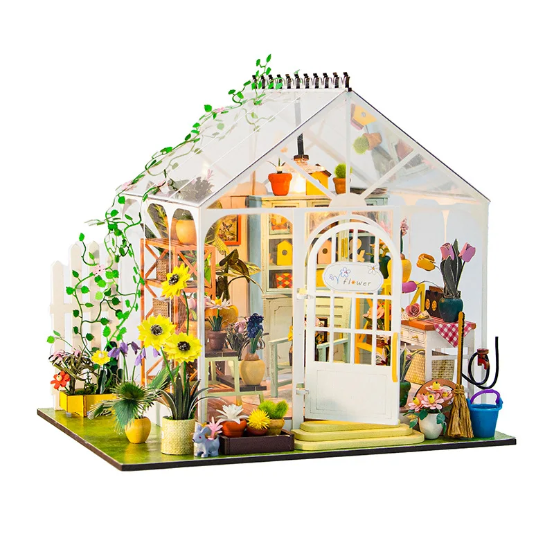 New Diy Wooden Doll Houses Garden Cottage Casa Miniature Model Kit Villa Dollhouse With Furniture Led Light For Friends Gifts