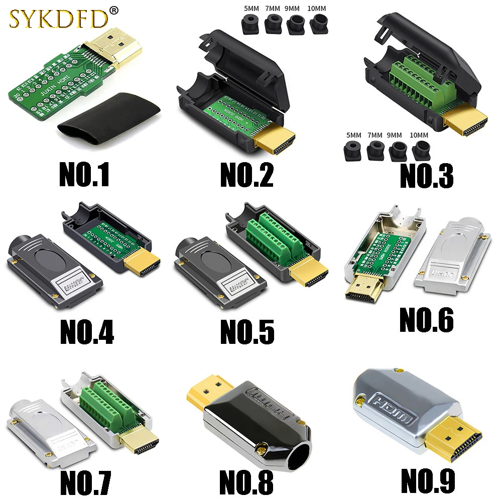 1PCS HDMI-Compatible 2.0 Connector Male Plug Breakout Terminals Solderless / Soldering Modular Computer TV Video Plug W/ Shell