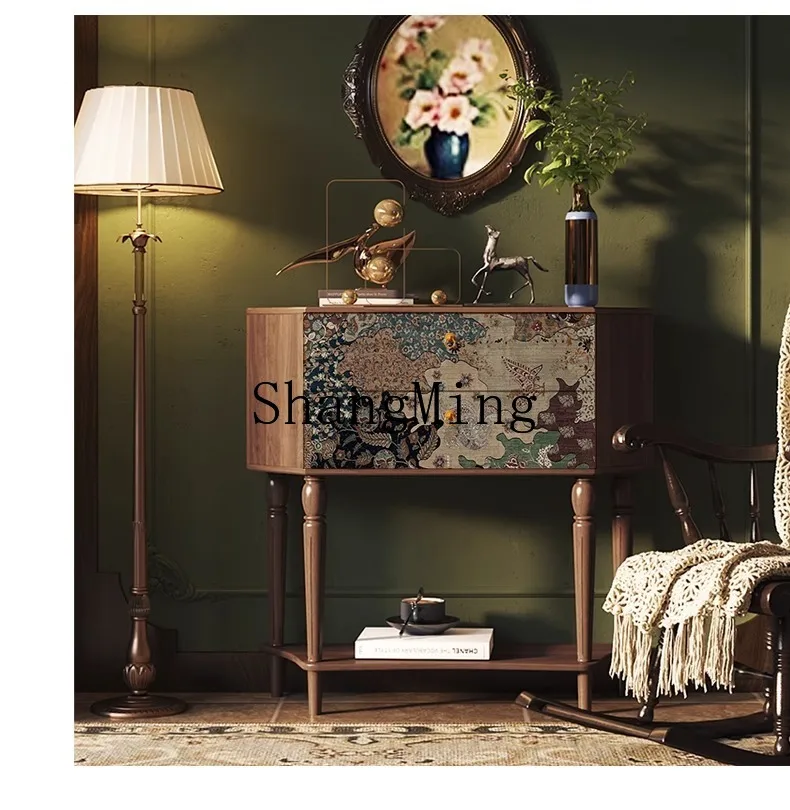 

SM retro living room dining side cabinet entry against the wall storage decoration high-end painted entrance table