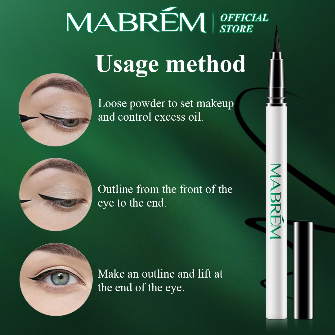 MABREM Zwarte vloeibare eyeliner Oogmake-up Super waterdichte langdurige eyeliner Gemakkelijk te dragen ogen Make-up Cosmetica Gereedschap