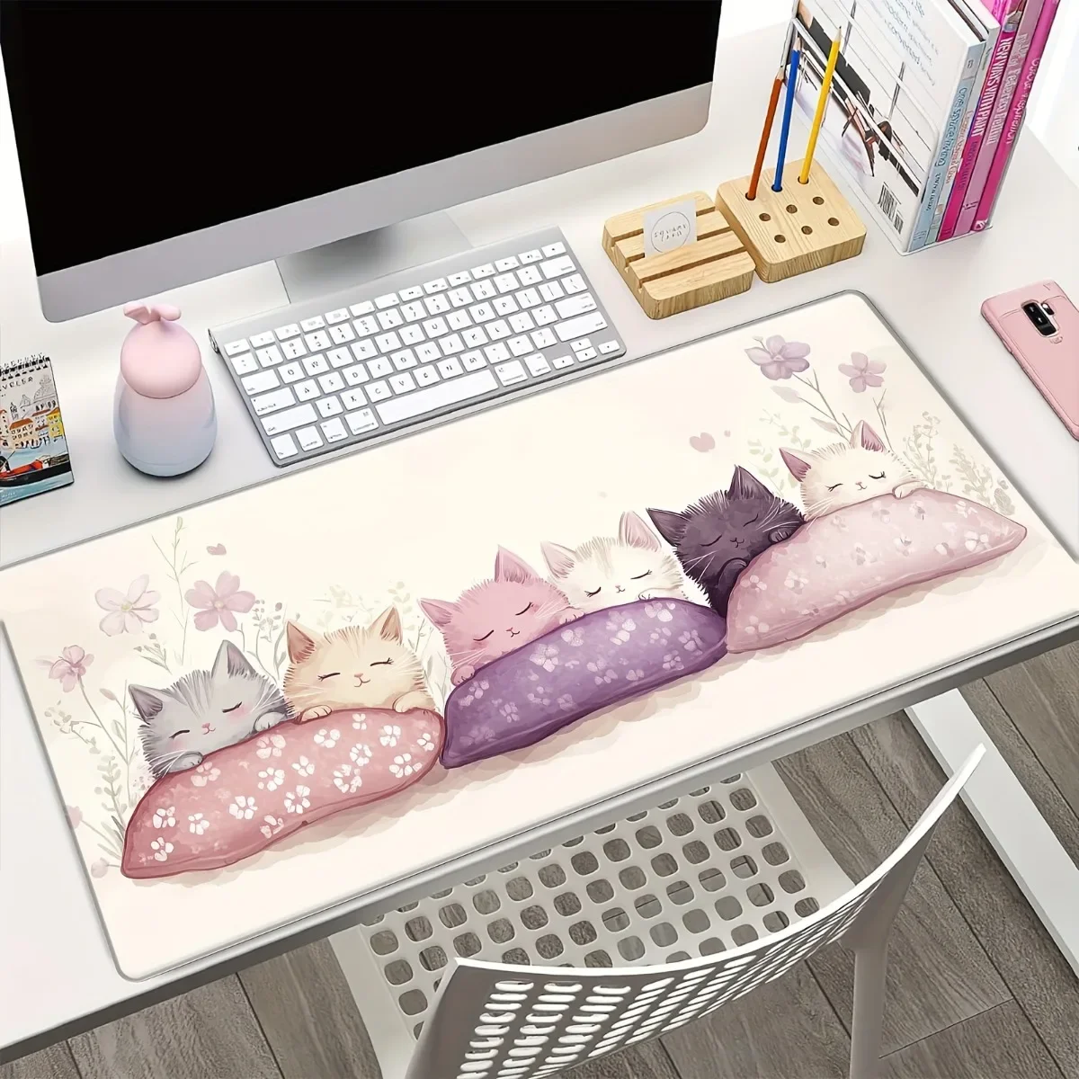 Stylish Cute Cat Mouse Pad Non-Slip Rubber Base Smooth Desk Mat Suitable for Office Home Computer Gaming Keyboard Use