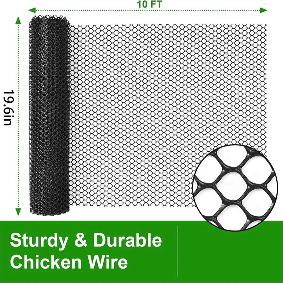 شبكة سلكية بلاستيكية للدجاج - 19.6 بوصة × 10 أقدام، سياج شبكي سلكي بلاستيكي للكلاب والقطط وشبكة حديقة الدواجن وحاجز الحيوانات