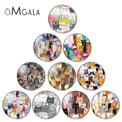 Cat group Animals Paintings 10pcs 12mm/18mm/20mm/25mm Round photo glass cabochon demo flat back Making findings