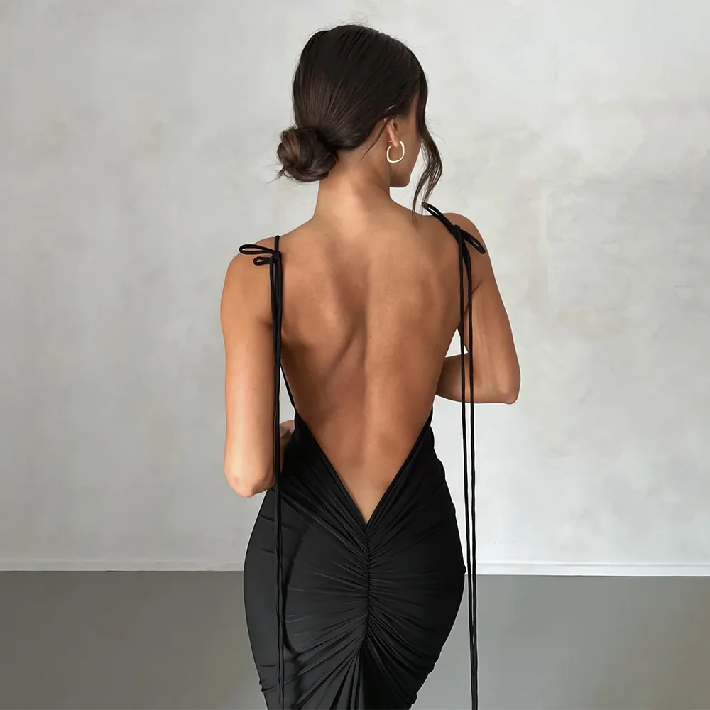 Cryptographic Spagetti szíj sexi backless maxi ruhát outfits Nők Választékos születésnapi vestido Födémgerenda Bunkó Avatás ruched dresses