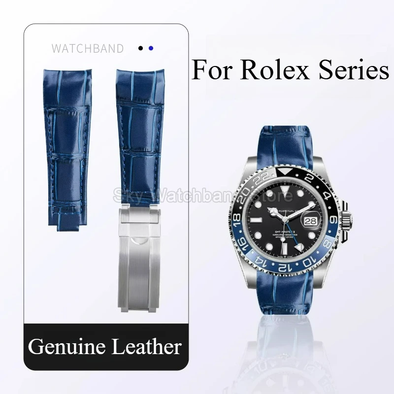 Original Style Genuine Leather Calfskin Watch Strap for Rolex Daytona Black Green Blue Submariner Yacht-Master Series Watchband