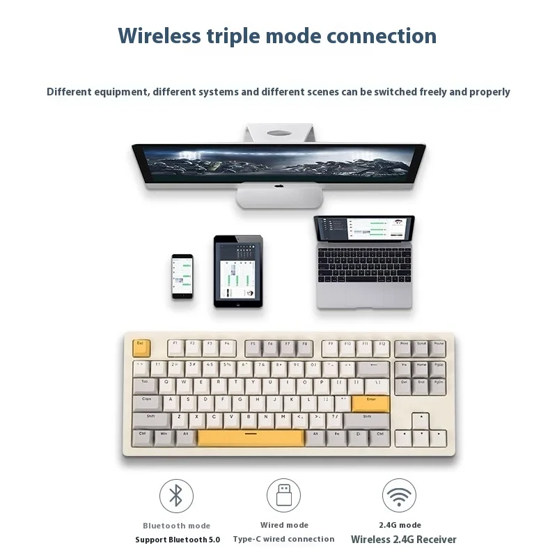 Ajazz Akc087 Tri Mode Wireless Mechanical Gaming Keyboard RGB Backlit for PC Laptop Mac with Ergonomics Hot Swap Bluetooth