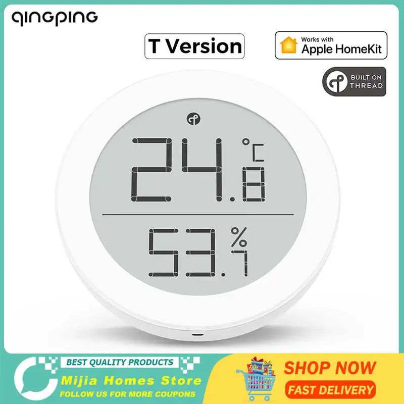 New Qingping Temperature Humidity Sensor T Version Thread/BLE Apple HomeKit High-precision Indoor E-Link INK Screen Thermometer 