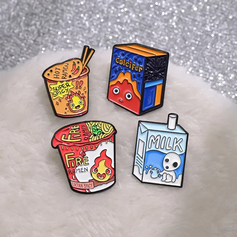 Cartoon Food Series Brooch Drink Chili Sauce Turkey Noodle Milk Shape Metal Letters Badge Clothes Bag Accessories
