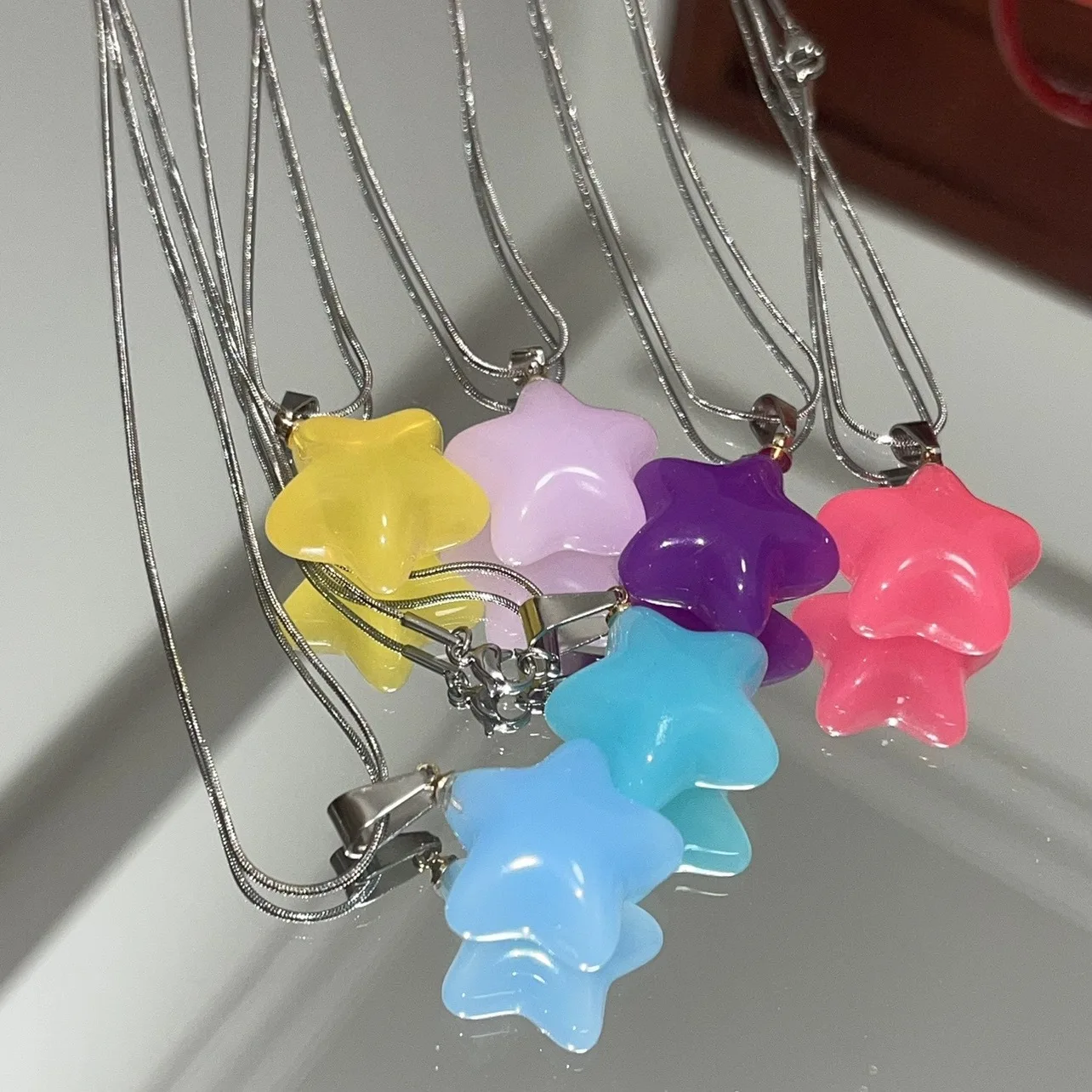 Y2k Sweet Cool Girl Creative Personality Jelly Color Star Pendant Women's Necklace