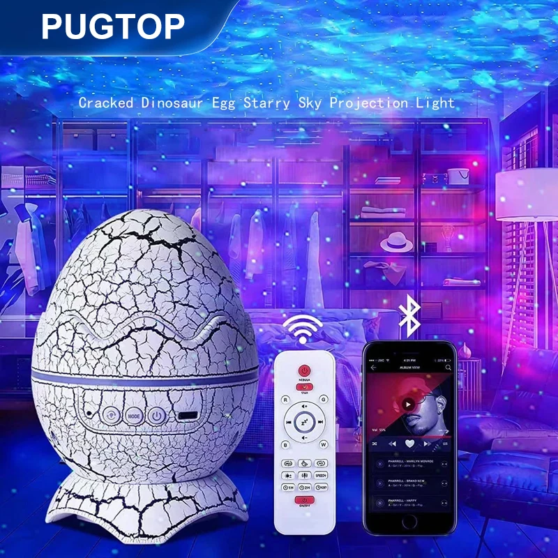 

Трещина яйца динозавра Bluetooth звездное небо проекционный свет Крытый водяная рябь лазер портативный световой динамик атмосфера ночник