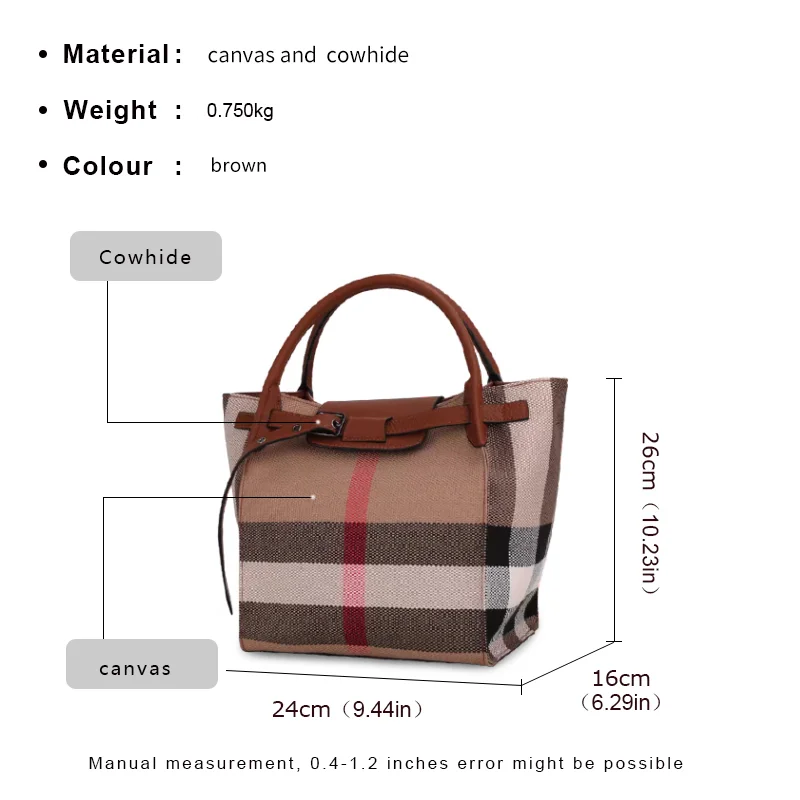 Classic plaid women\'s bag is a high-end handbag made of high-quality canvas and cowhide