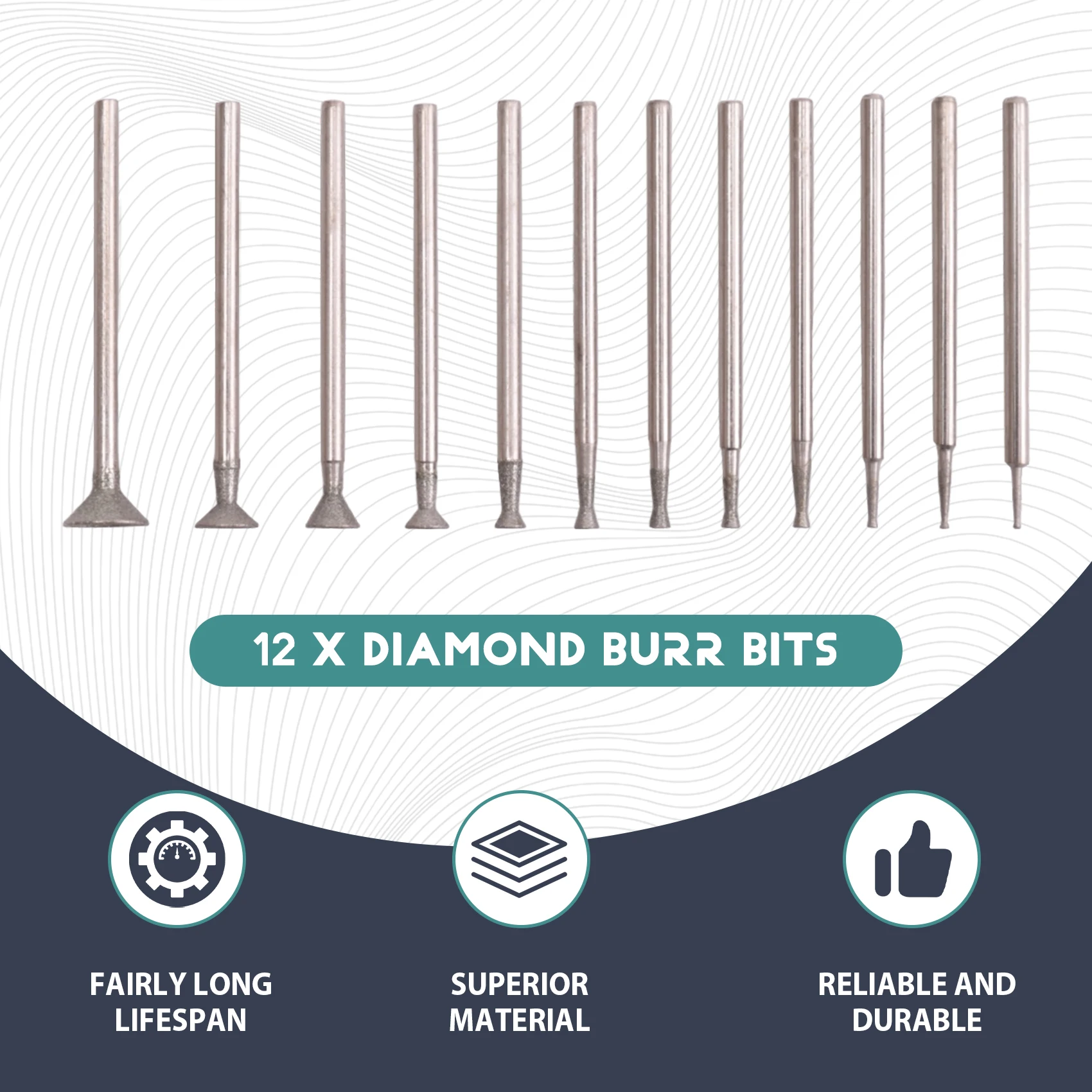 ABFS Diamond Grinding Burr Set Fits For Rotary Tool Includes For Dremel With 2.35Mm Shank (Pack Of 12)