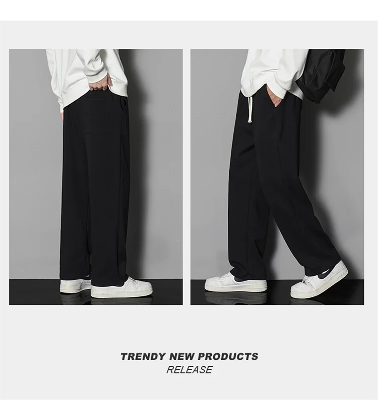 White Sweatpants Men Straight Fit Joggers for Sports and Streetwear Loose Oversized Drawstring Long Pants Men Solid Color Pants