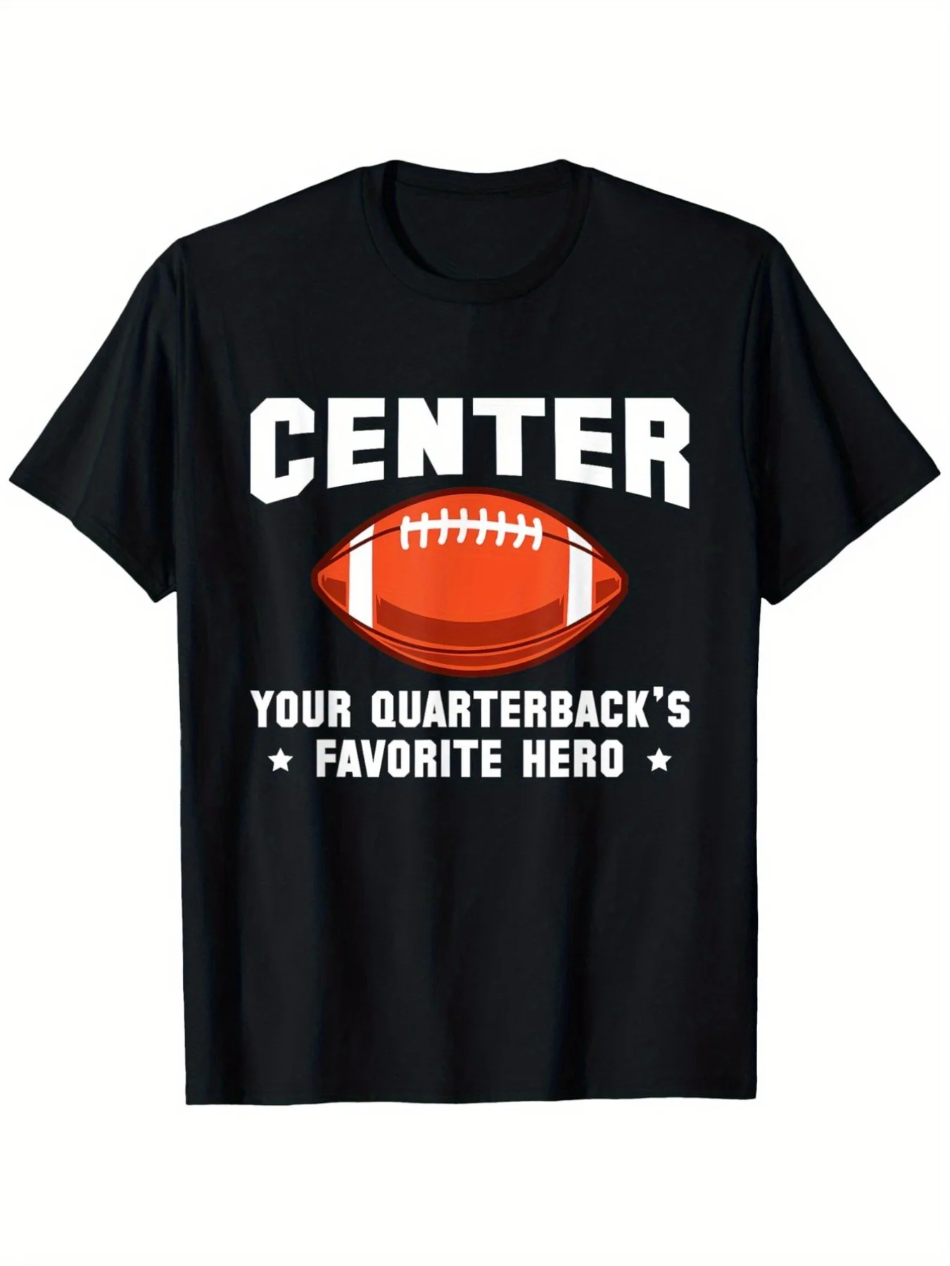 Men's Casual Sporty T-Shirt with Bold American Football  CENTER Graphic Print, Your Quarterback's Favorite Hero , Round Neck Short Sleeve, , All-Season Comfort Fit - Ideal Gift for Sports Fans (Black, Multiple Sizes), Sports T Shirt, Sports Fan Apparel, B