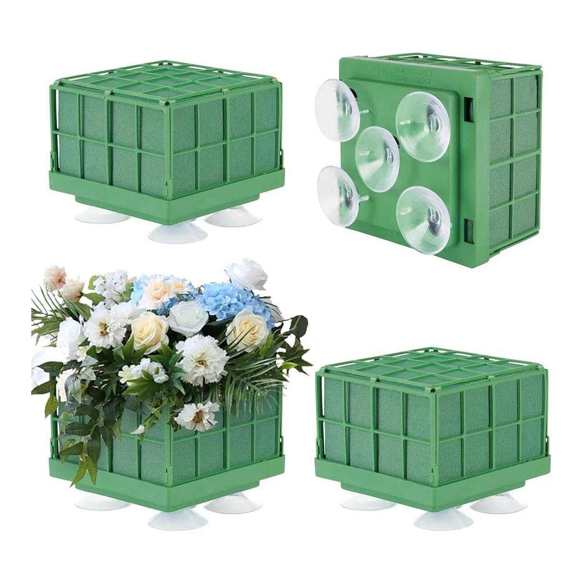 Floral Foam Cage with Square Flower Foam Blocks Holder, Floral Foam Blocks for Artificial Flowers Arrangements 4Pcs