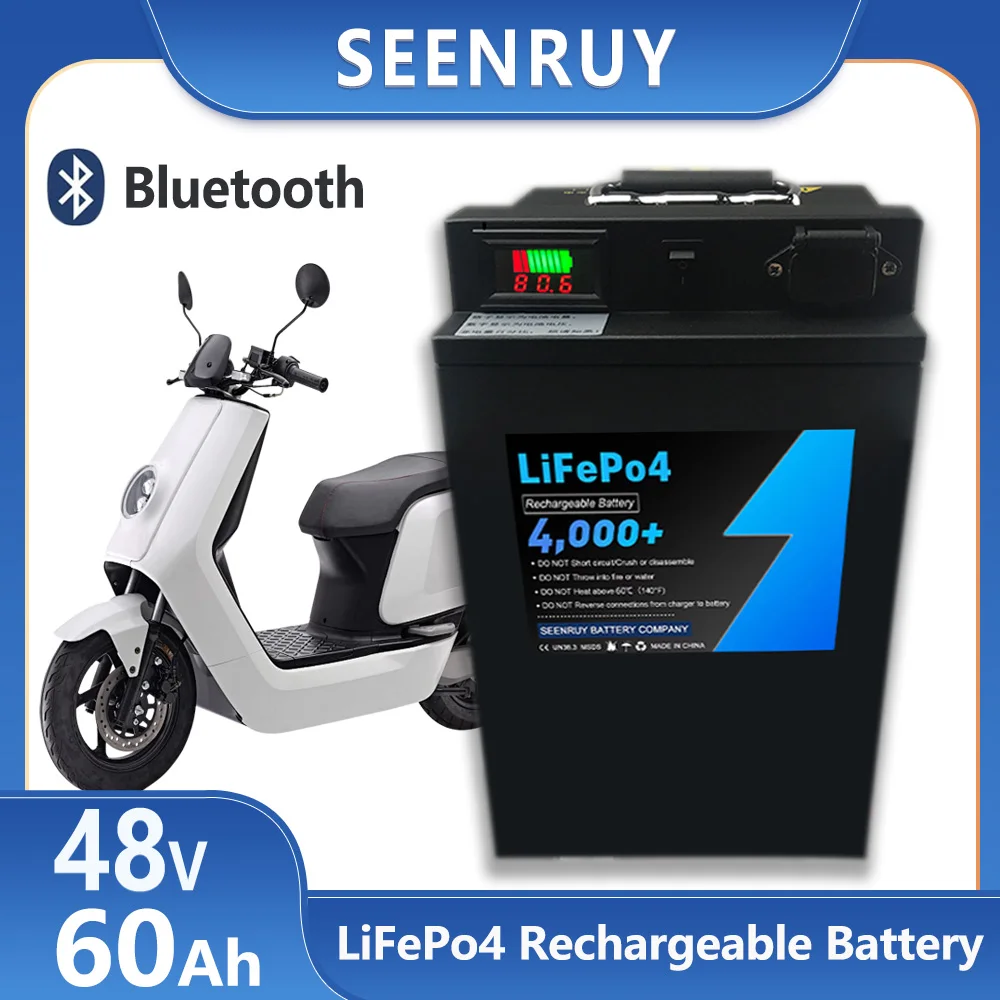 

48V LiFePo4 Battery 60Ah Built-in 50A BMS Optional Bluetooth for Electric tricycle, electric two-wheeler with 10A Charger