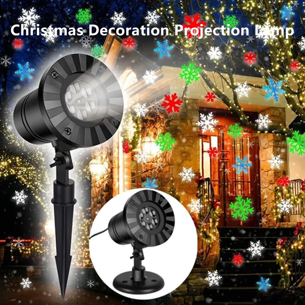 Lampe de Projection de flocon de neige à 4 motifs, décoration de fête de noël, lumières de pelouse extérieures étanches, lumières de scène, ornement de vacances