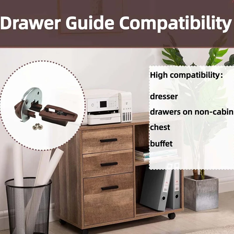 Replacement Drawer Guide Model 168, 7 Sets Of Metal Backing And Drawer Stops With Rollers, Fits Slide Drawers