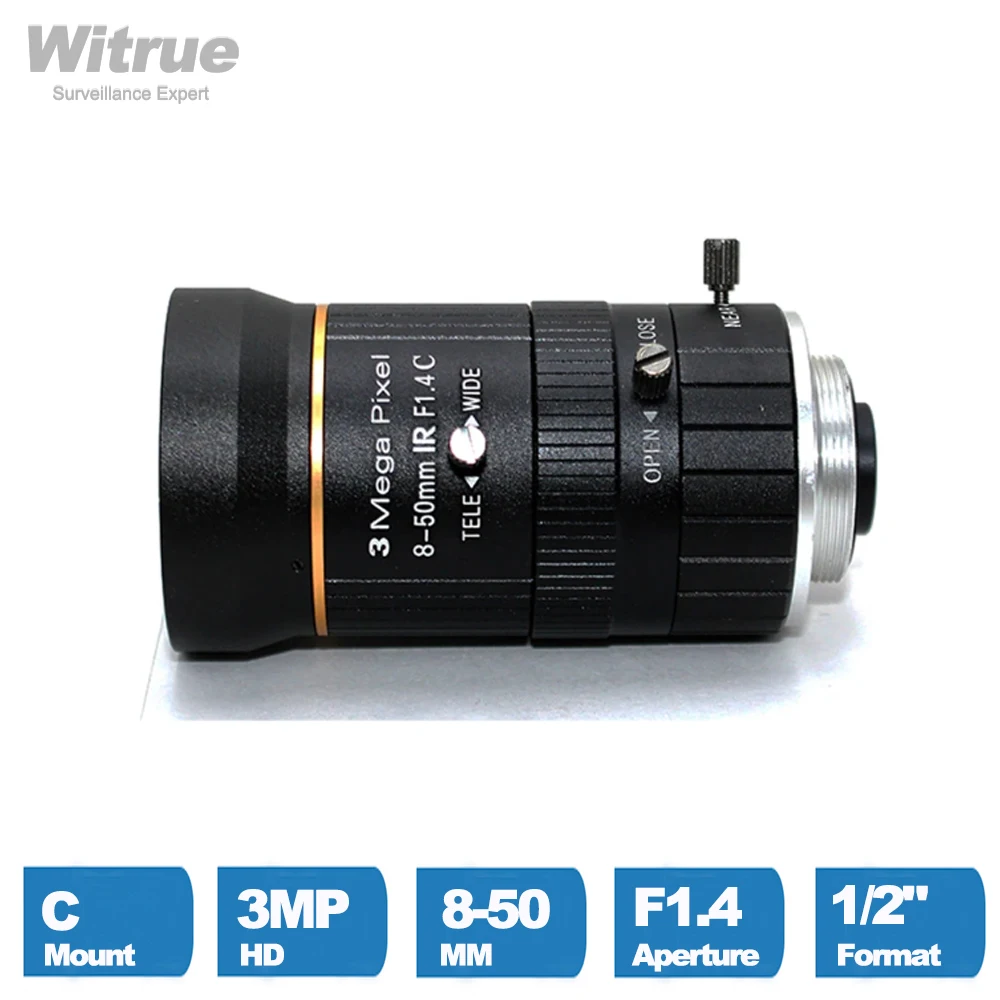 Witrue HD 3.0 Megapixel CCTV Lens 8-50mm C Mount F1.4 1/2