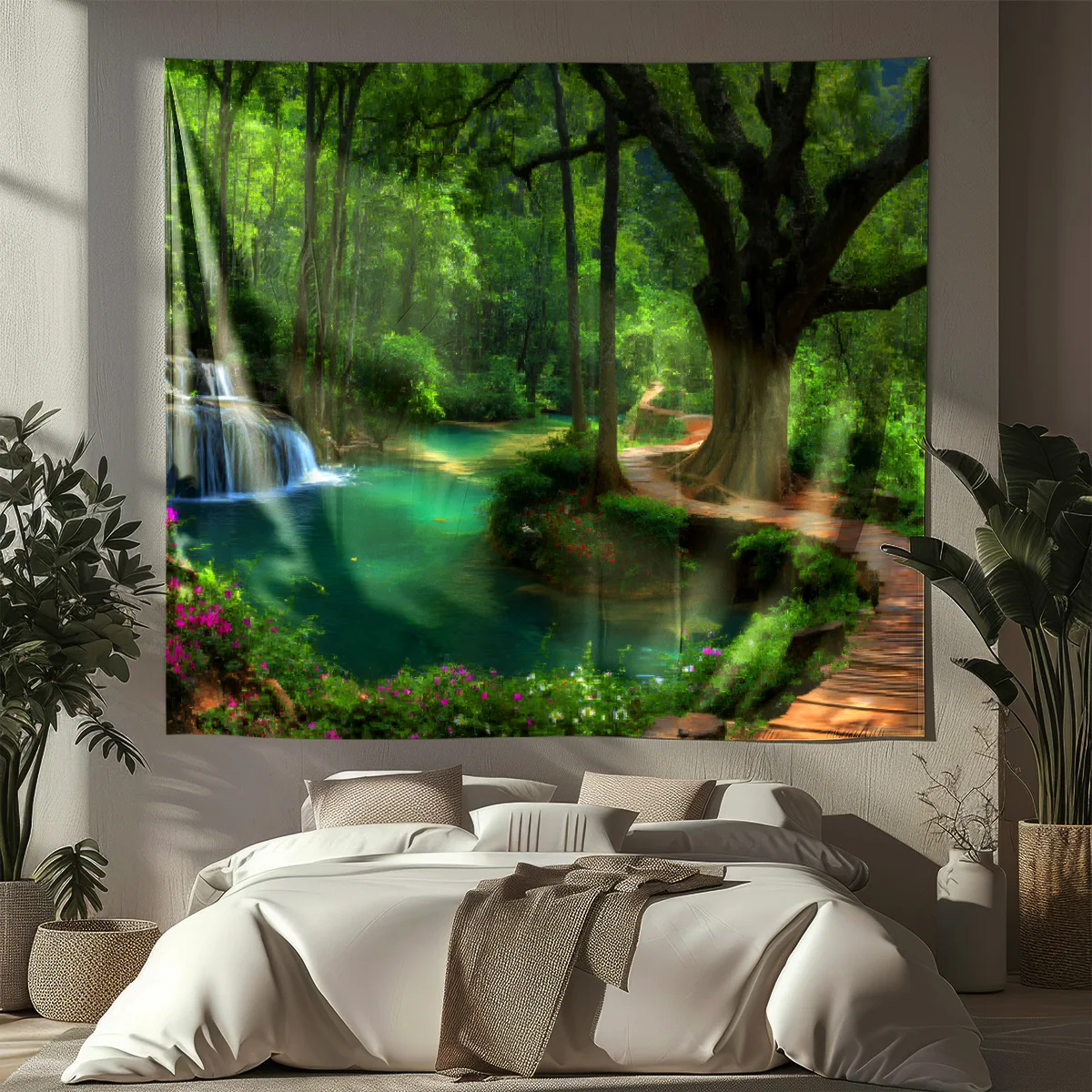 

1pc Ins Style Natural Landscape Printed Tapestry Background Cloth Covering Ugly Wall Decoration Multiple Sizes Machine Washable