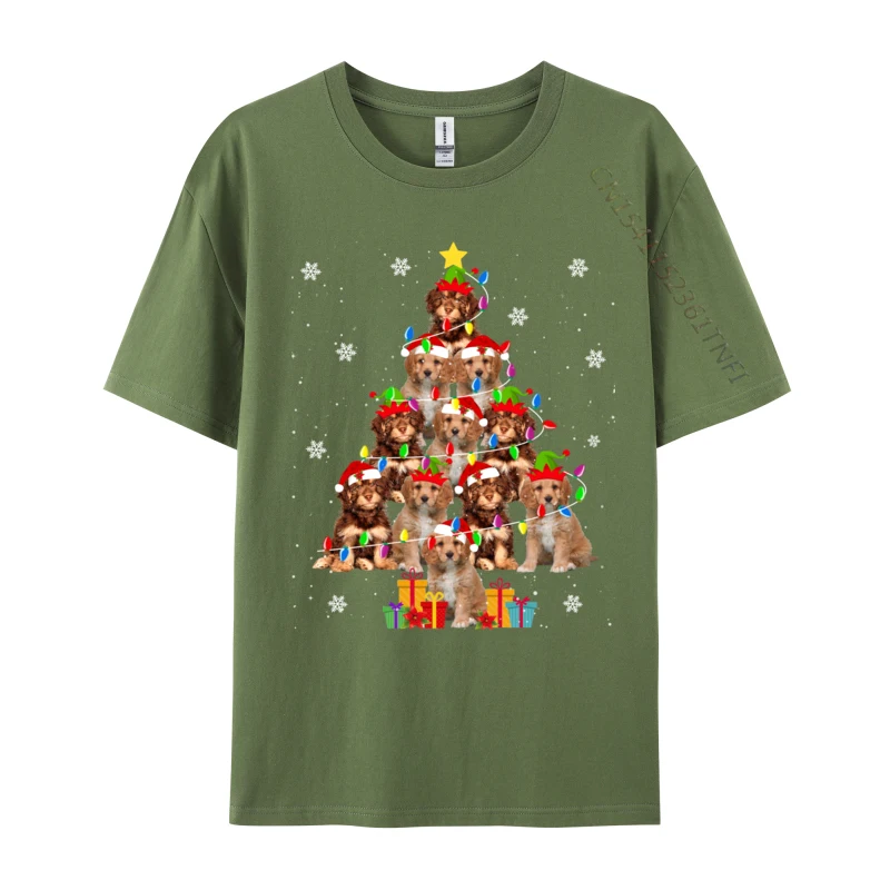 Cavapoo Christmas Tree Funny Santa Cavoodle Dog Xmas Tshirts Round Neck Short Sleeve Cotton Printed T Shirt Tops T-Shirt For Man