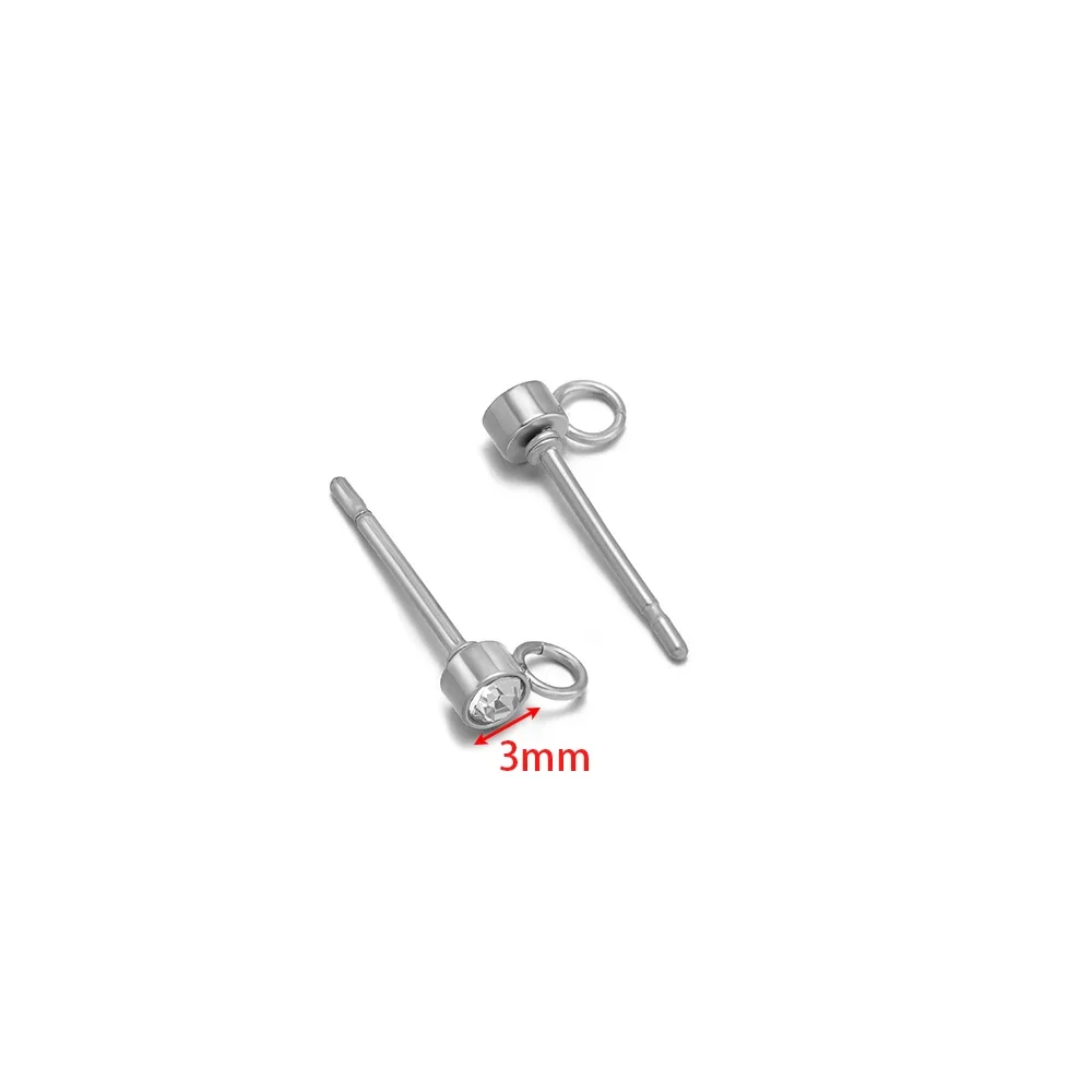 20 Stück Edelstahl Gold Farbe Zirkon Ohrstecker Post mit Haken für DIY Ohrringherstellung Schmuckzubehör Großhandel 3/4/5/6 mm