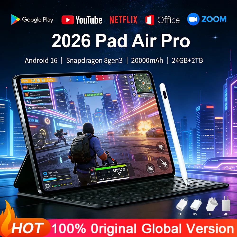 Оригинальный планшет 2026 года 12 дюймов iPad Air Pro 5G, 24 ГБ + 2 ТБ, 20000 мАч, Snapdragon 8 Gen 3, Android 16, 5G, Dual SIM, GPS, Wi-Fi