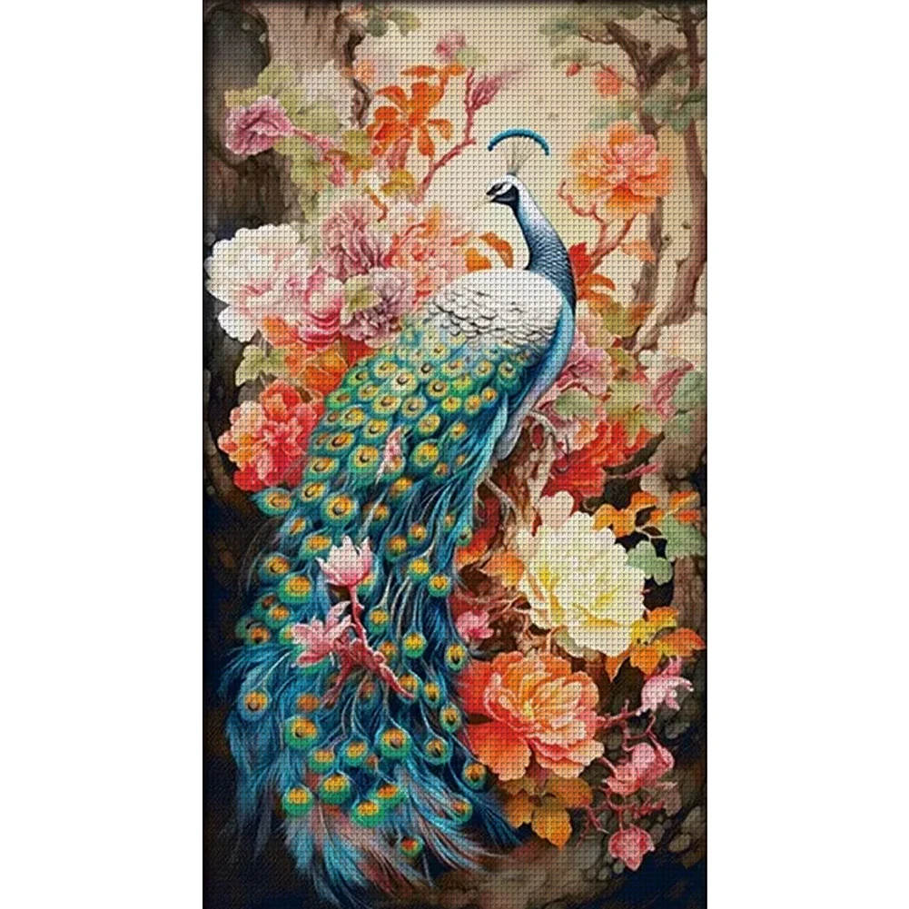 

Full Embroidery cotton Thread 16CT Print Peacock Peony Cross Stitch 73x119cm