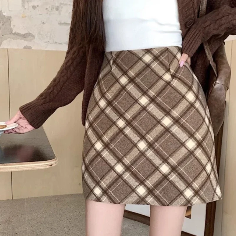 

ITOOLIN Womem Vintage Plaid Tweed A-line Skirt Casual High Waist Mini Skirt Women Preppy Style Bodycon Skirts Spring Summer 2025