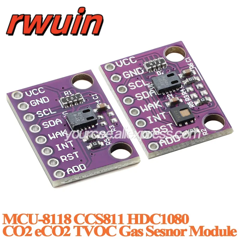 5pcs/1pc CCS811 Carbon Monoxide CO2 eCO2 Air Sensor HDC1080 VOCs Air Quality Numerical MCU-8118 CCS811+HDC1080 Air Gas Module