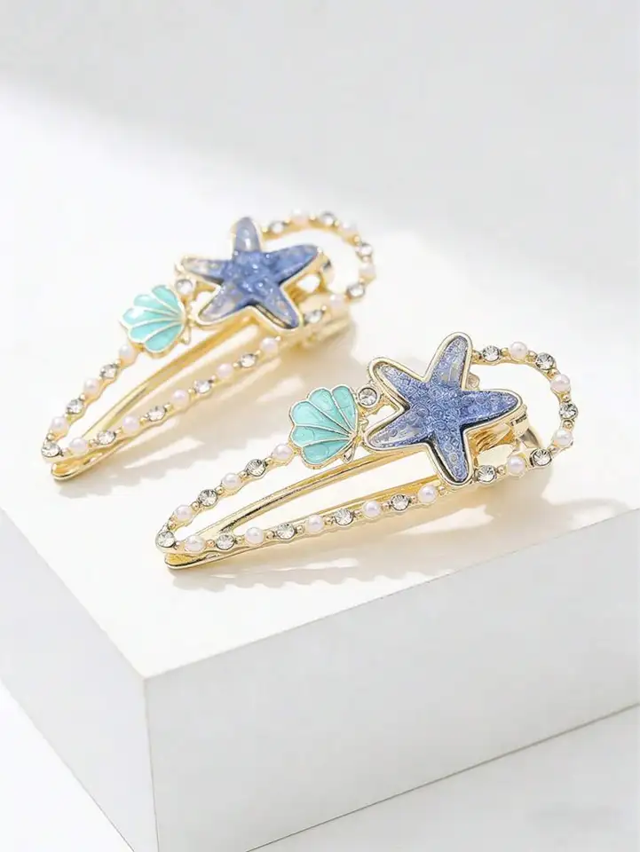 Cute Starfish Hair Clip Elegant Blue Alligator Clip