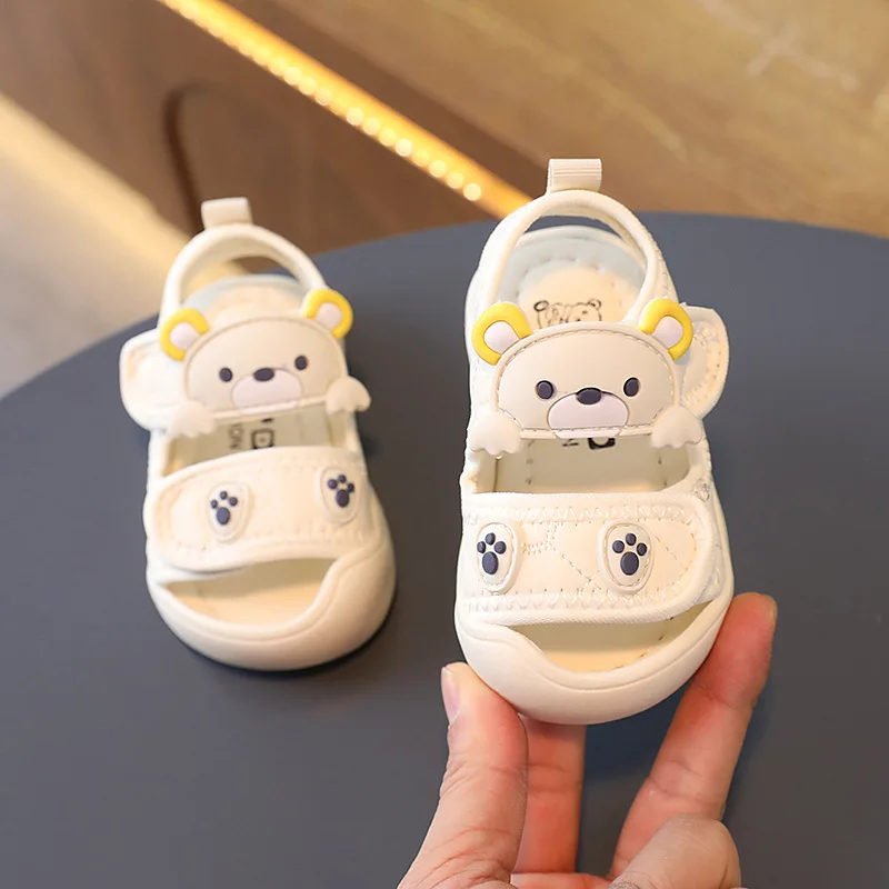 Summer Cartoon Bear Kids Casual Shoes PU Hook Loop Baby Boys Girls Sandals Non Slip Barefoot Soft Children Beach Sandals