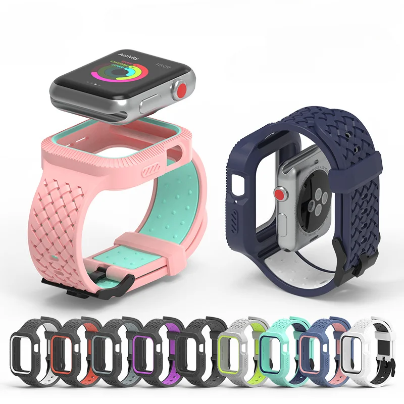 Compatible With Strap For Apple Watch Two-color Integrated Strap 456SE Silicone Strap Woven Pattern Watch Band