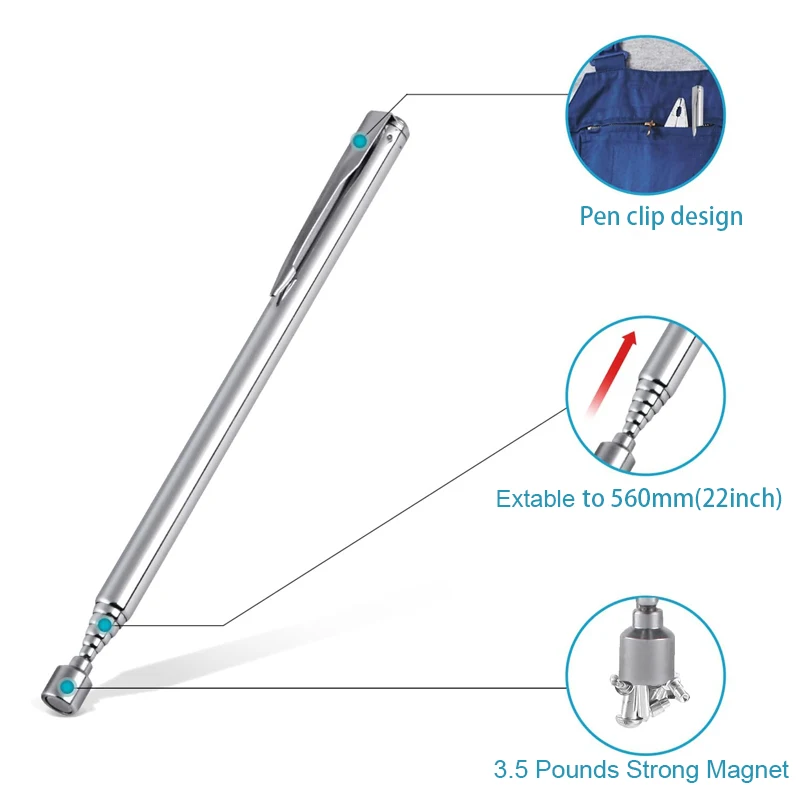 3.5LB Telescoping Magnetic Pick Up Tool Grabbers Reacher Tool With Pocket Clip 22 Inch Telescopic Retrieving Magnet Gift For Man