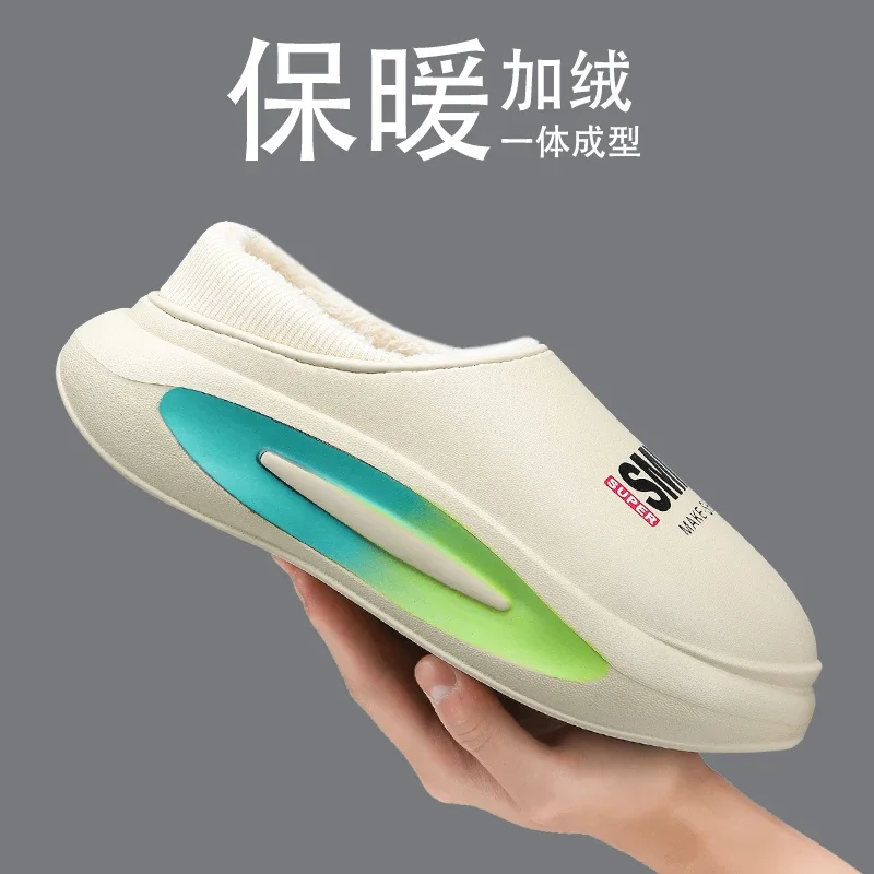 

Concise Men's EVA Home Shoes Winter Couple's Cotton Slippers High Quality Women's Warm Sandals Man Non-slip House Cotton Slides