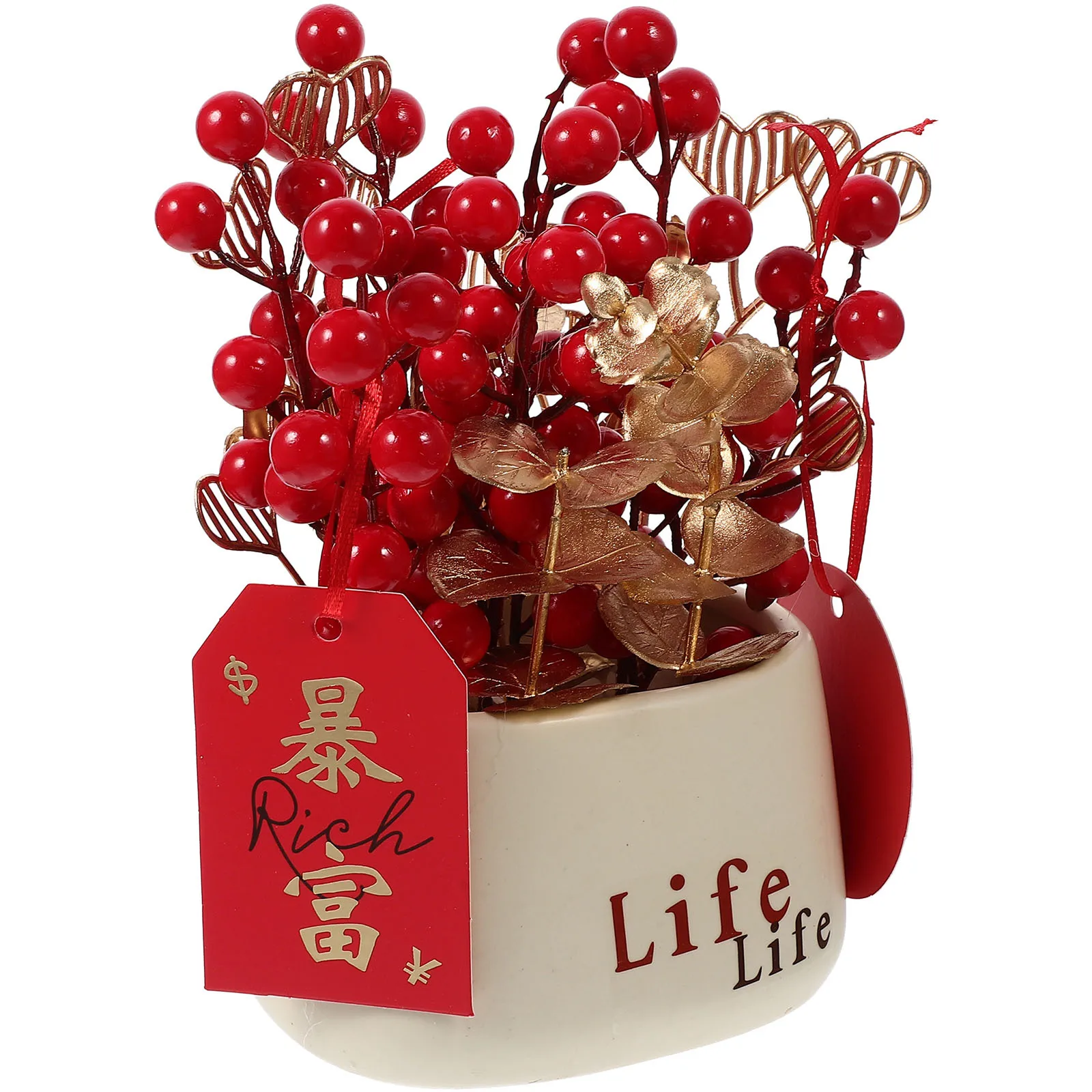 

Artificial Red Berry Bonsai Potted Fake Plant Spring Festival New Year Home Desktop Fake Bonsai Decor Artificial Berry Decor