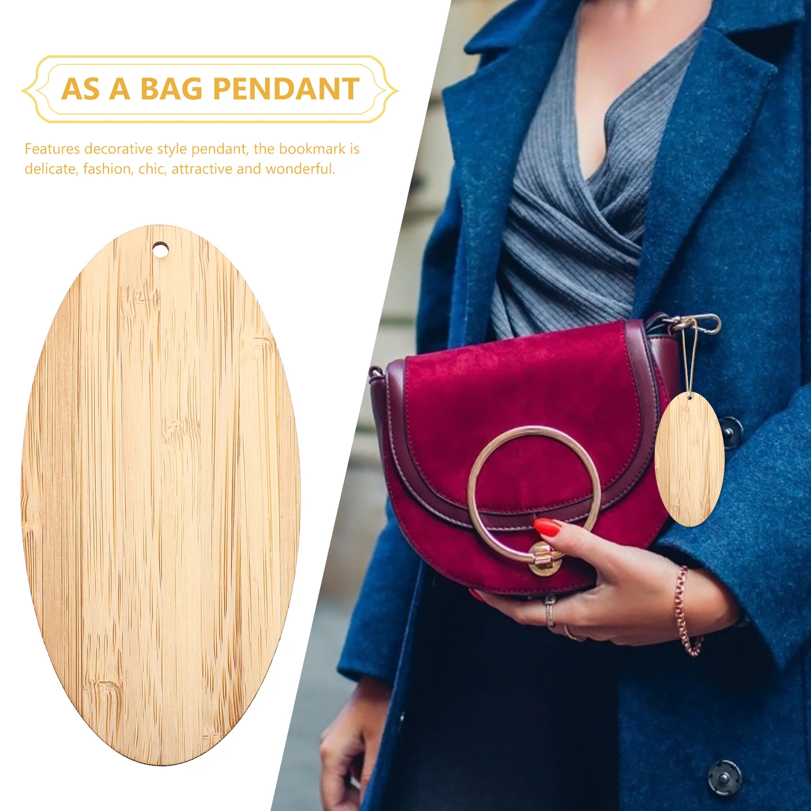 6개입 대나무 블랭크 북마크 타원형 두께 0.2cm DIY 행잉 태그 학생 교사 선물 졸업용