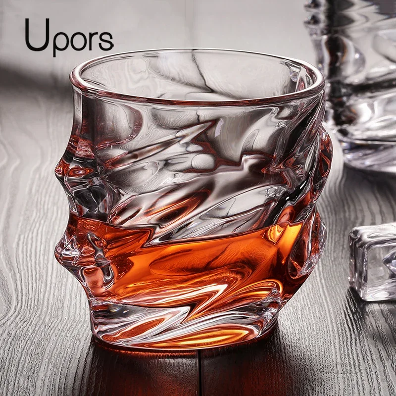 UPORS Crystal Whisky Glass 350ML Unique Elegant Scotch Glasses Liquor Tumbler Whiskey Glass for Home Party Wedding Glasses Gift