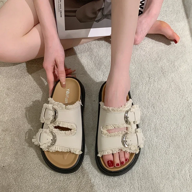 2024 Summer New Shoes Female Fashion Slippers Women Platform Beach Open Toed Soft Rome Retro Casual Flat Slippers Ladies Zapatos